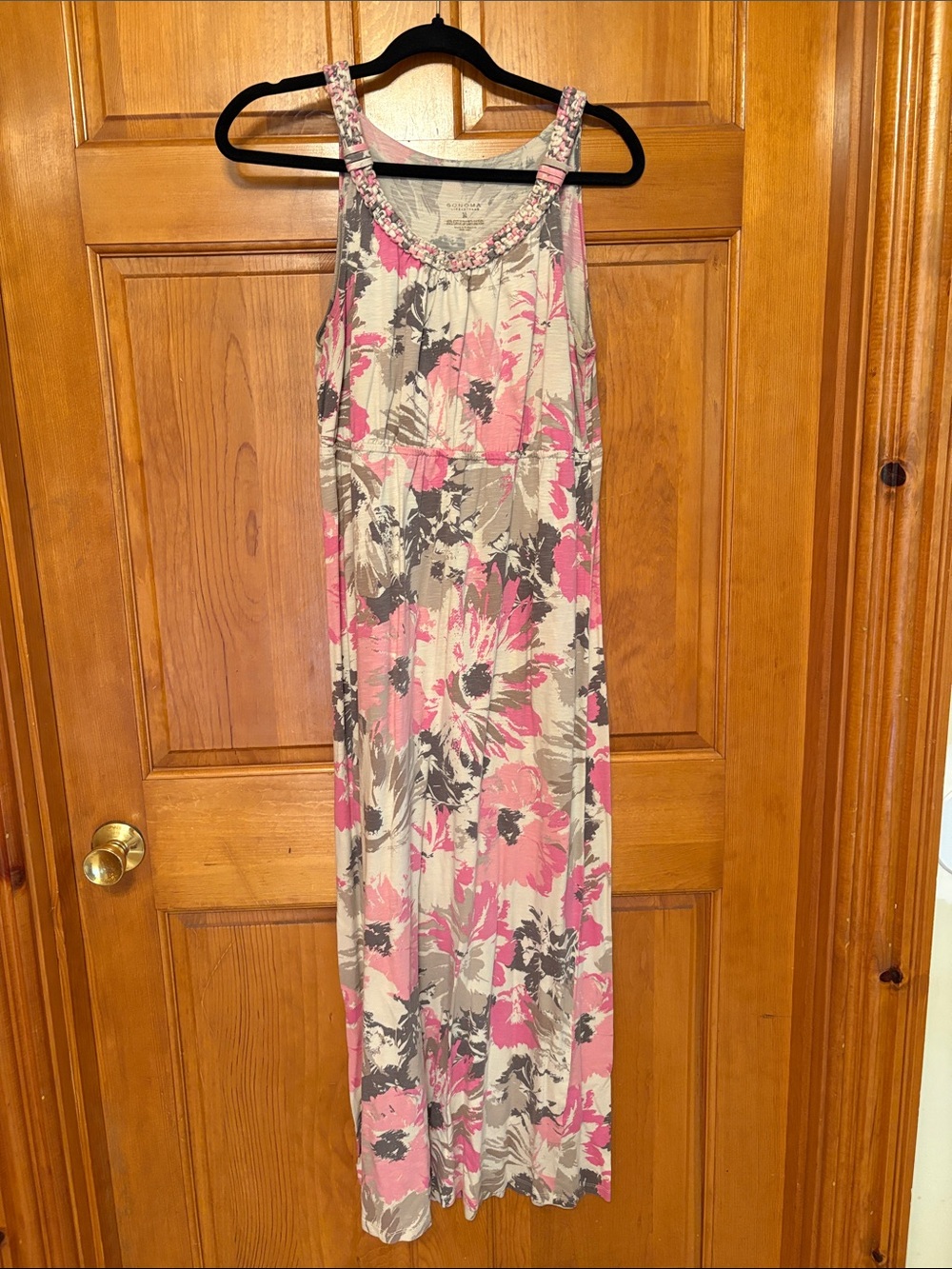 Sonoma Pink and Gray Floral Sleeveless Maxi Dress